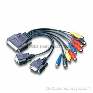 DB25M to 9 RCA F+HD15 M+HD15 F Cable, Available in Black and Beige Color